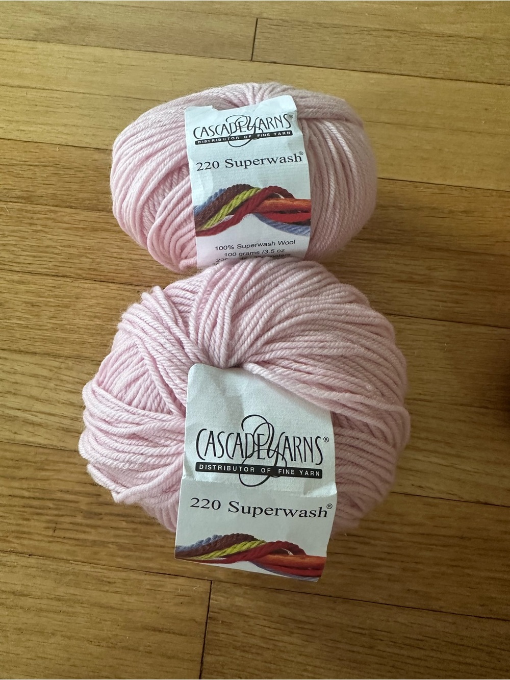 Cascade Yarns 220 Superwash Baby Pink Wool Yarn - 2 skeins color 894